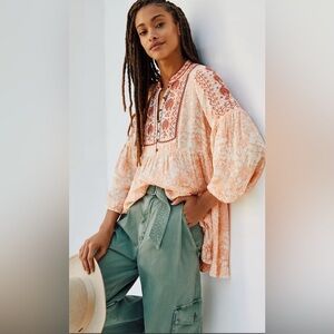 Anthropologie Claudia Embroidered Babydoll Tunic Size Small